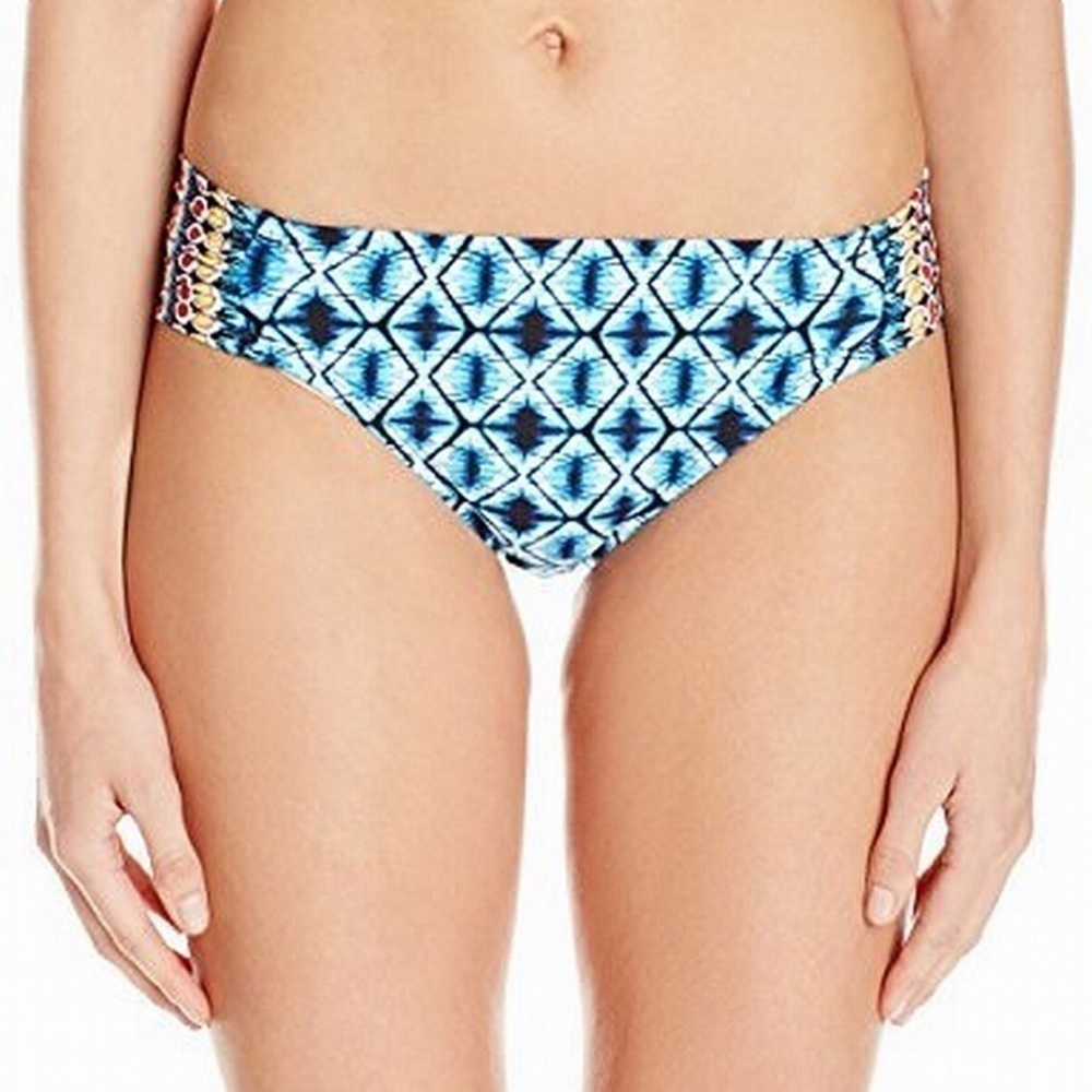 🆕 Kenneth Cole Tribe Vibes shirred hipster bikini bottoms blue white colorful